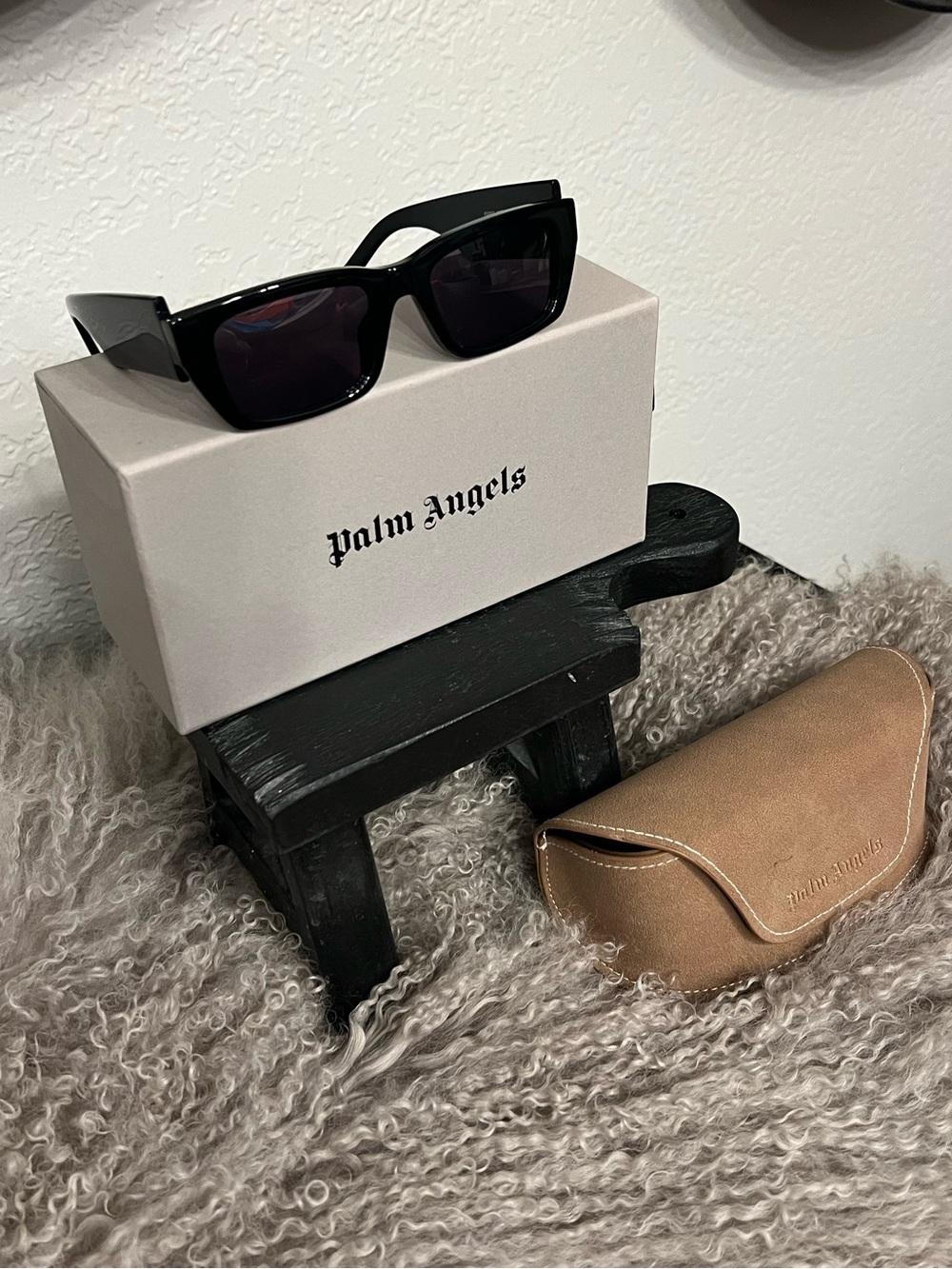 Palm Angels Black Rectangular Logo Sunglasses with White Script